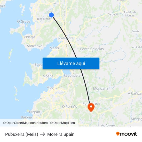 Pubuxeira (Meis) to Moreira Spain map