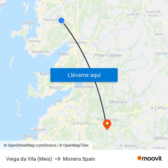 Veiga da Vila (Meis) to Moreira Spain map