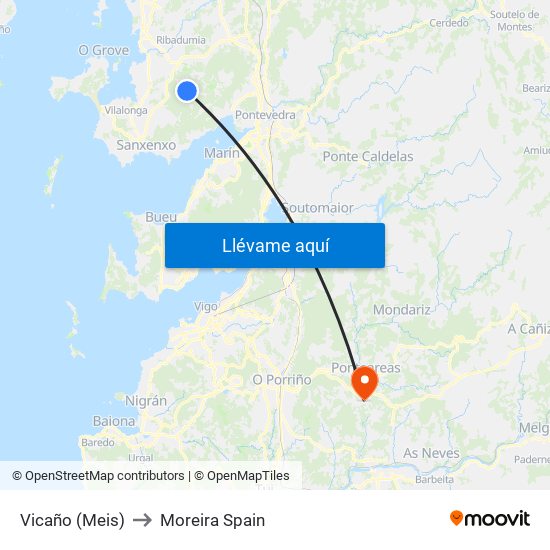 Vicaño (Meis) to Moreira Spain map