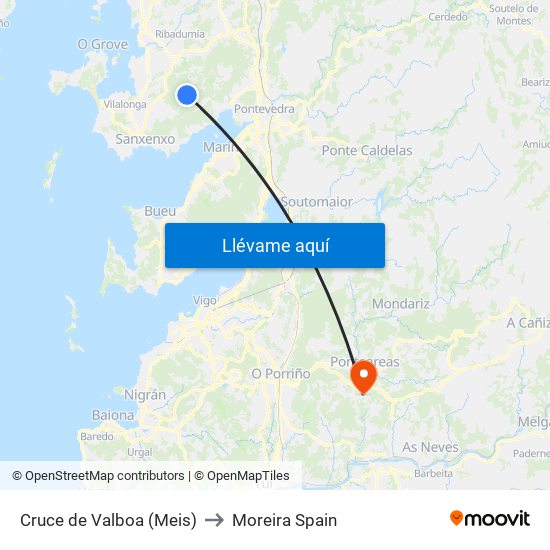 Cruce de Valboa (Meis) to Moreira Spain map