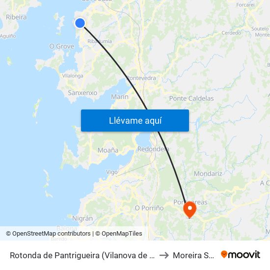 Rotonda de Pantrigueira (Vilanova de Arousa) to Moreira Spain map
