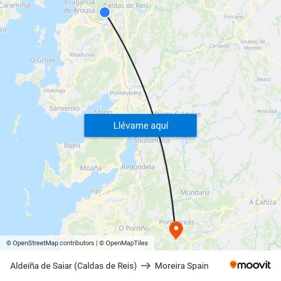 Aldeíña de Saiar (Caldas de Reis) to Moreira Spain map