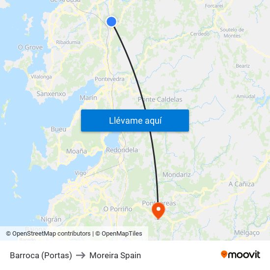 Barroca (Portas) to Moreira Spain map