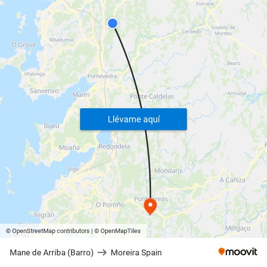 Mane de Arriba (Barro) to Moreira Spain map