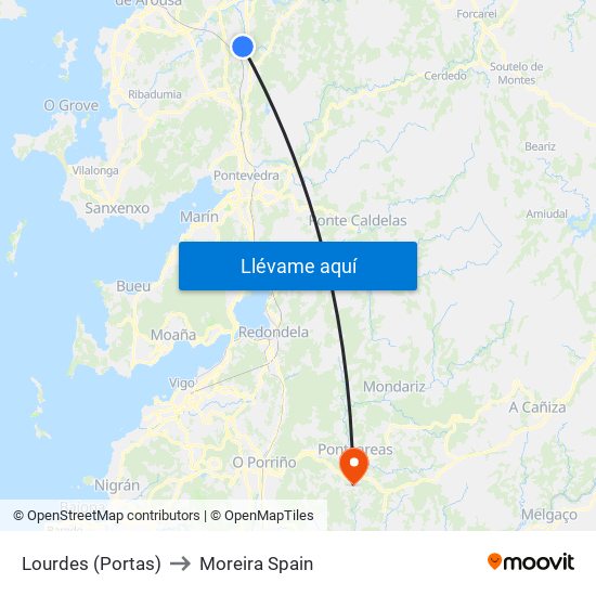 Lourdes (Portas) to Moreira Spain map