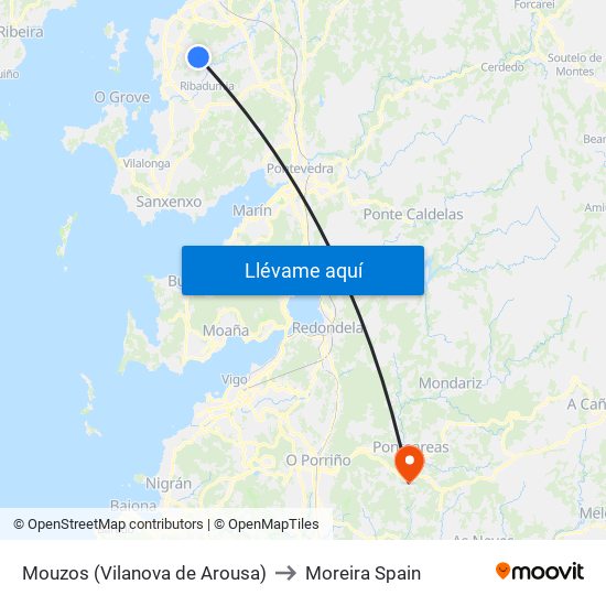 Mouzos (Vilanova de Arousa) to Moreira Spain map