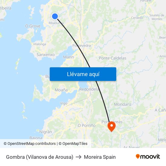 Gombra (Vilanova de Arousa) to Moreira Spain map