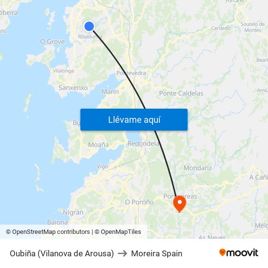 Oubiña (Vilanova de Arousa) to Moreira Spain map