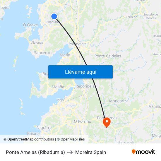 Ponte Arnelas (Ribadumia) to Moreira Spain map