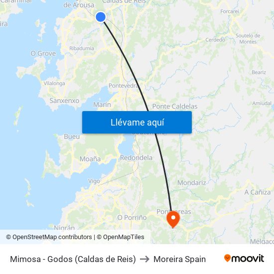 Mimosa - Godos (Caldas de Reis) to Moreira Spain map