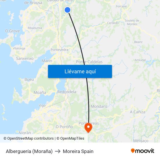 Alberguería (Moraña) to Moreira Spain map