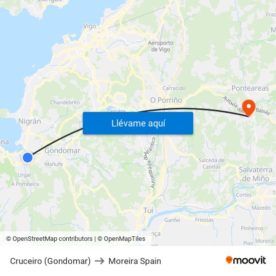 Cruceiro (Gondomar) to Moreira Spain map