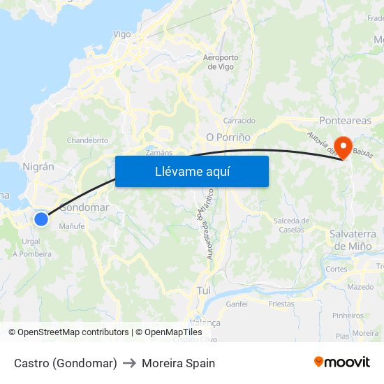 Castro (Gondomar) to Moreira Spain map