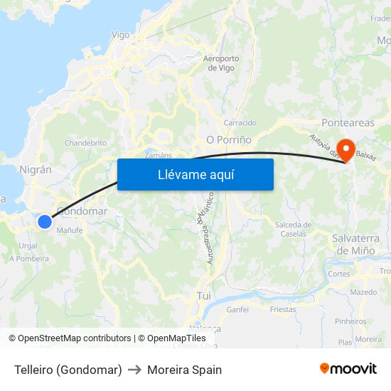 Telleiro (Gondomar) to Moreira Spain map