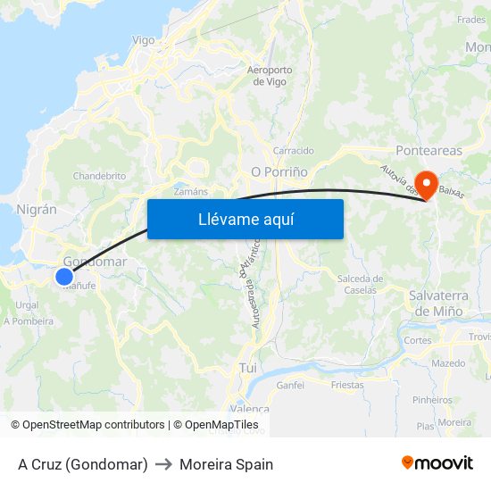 A Cruz (Gondomar) to Moreira Spain map