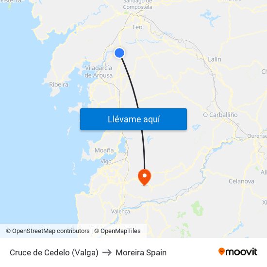 Cruce de Cedelo (Valga) to Moreira Spain map