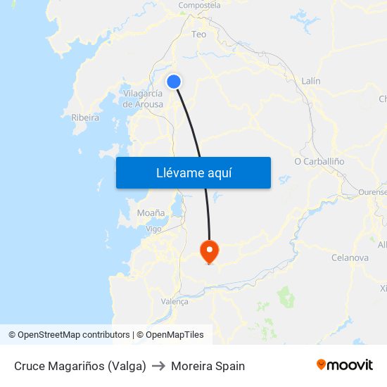 Cruce Magariños (Valga) to Moreira Spain map