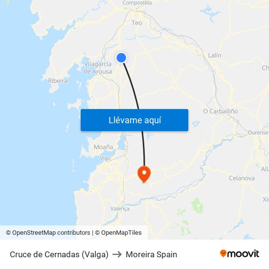 Cruce de Cernadas (Valga) to Moreira Spain map