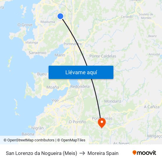 San Lorenzo da Nogueira (Meis) to Moreira Spain map