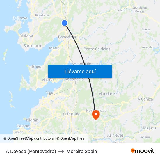 A Devesa (Pontevedra) to Moreira Spain map