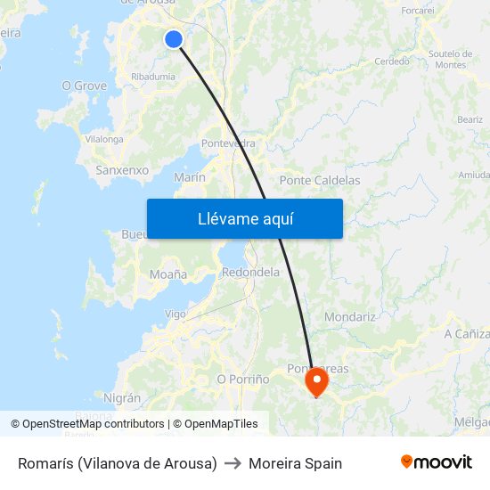 Romarís (Vilanova de Arousa) to Moreira Spain map