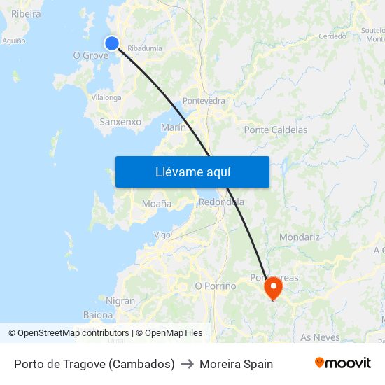Porto de Tragove (Cambados) to Moreira Spain map