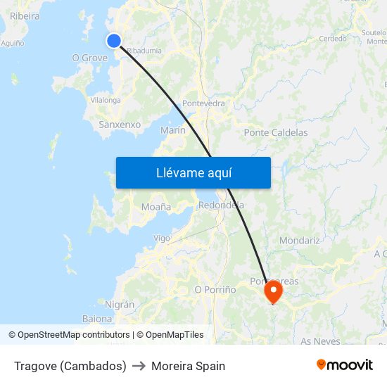 Tragove (Cambados) to Moreira Spain map