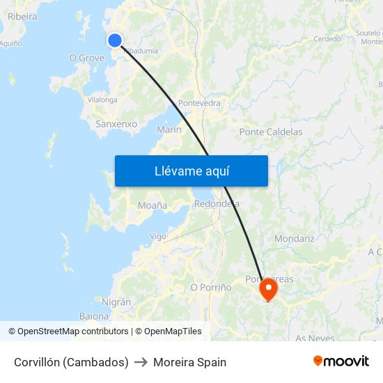 Corvillón (Cambados) to Moreira Spain map