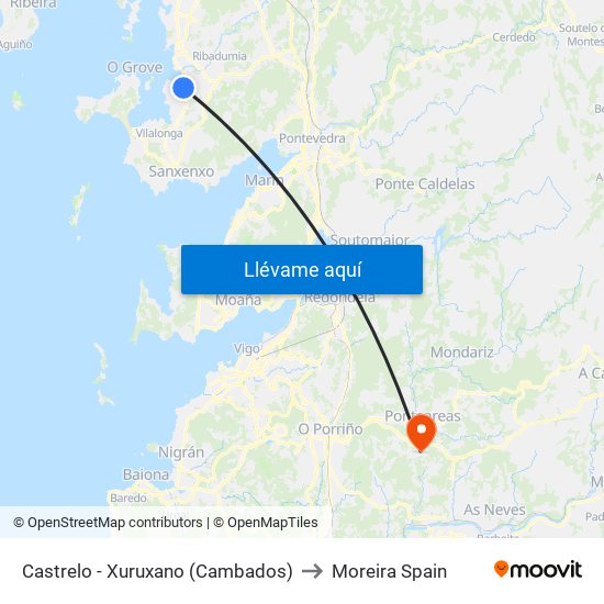 Castrelo - Xuruxano (Cambados) to Moreira Spain map