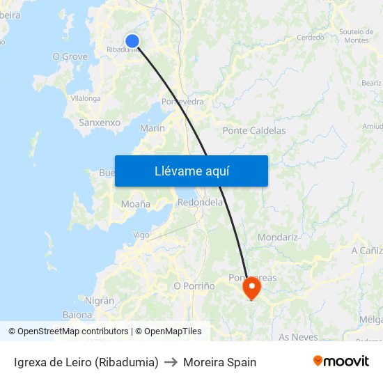 Igrexa de Leiro (Ribadumia) to Moreira Spain map