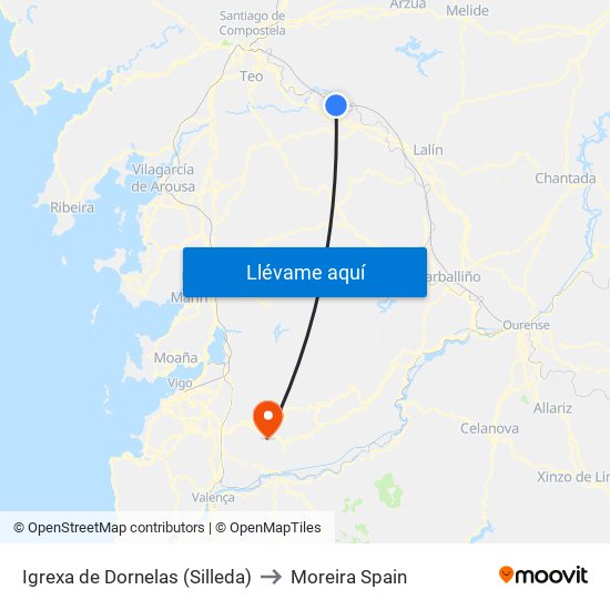 Igrexa de Dornelas (Silleda) to Moreira Spain map