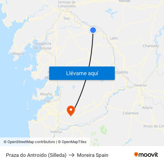 Praza do Antroido (Silleda) to Moreira Spain map