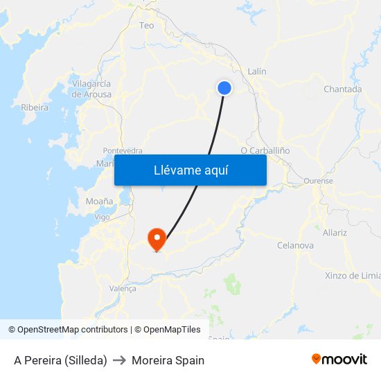 A Pereira (Silleda) to Moreira Spain map
