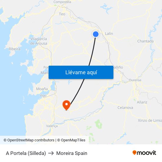 A Portela (Silleda) to Moreira Spain map