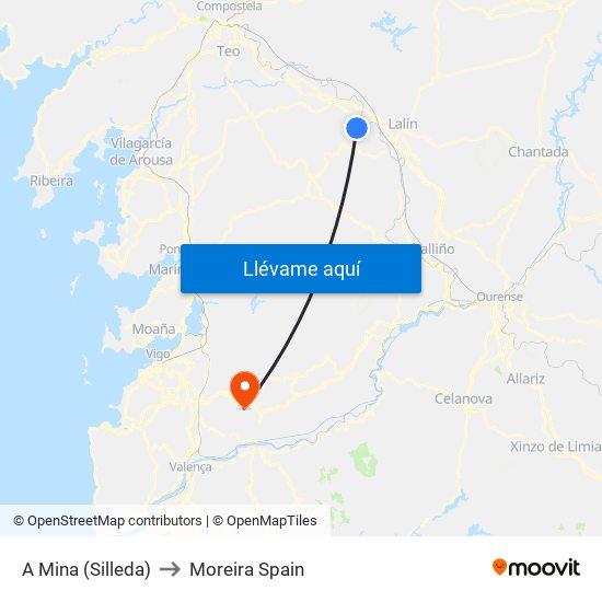A Mina (Silleda) to Moreira Spain map