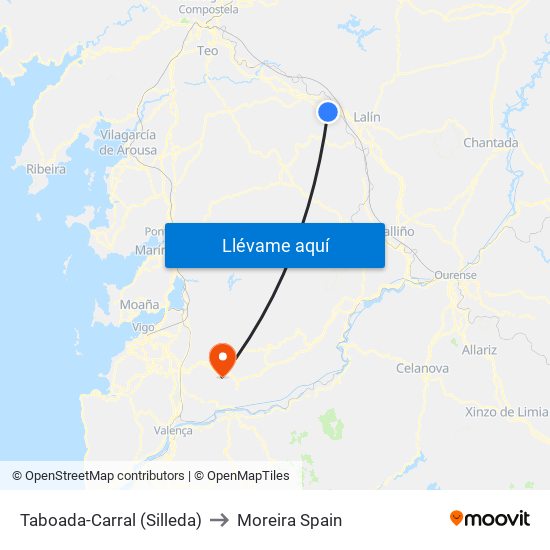 Taboada-Carral (Silleda) to Moreira Spain map