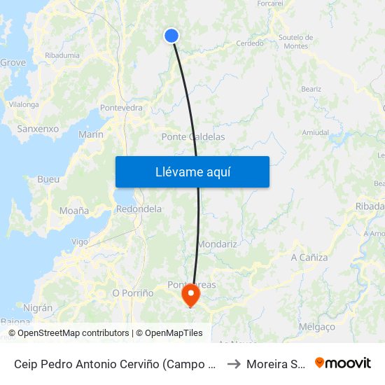 Ceip Pedro Antonio Cerviño (Campo Lameiro) to Moreira Spain map