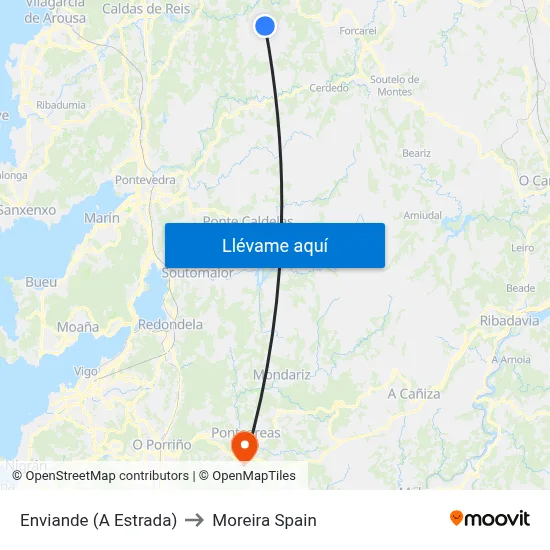 Enviande (A Estrada) to Moreira Spain map