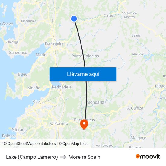 Laxe (Campo Lameiro) to Moreira Spain map