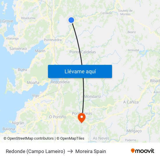 Redonde (Campo Lameiro) to Moreira Spain map