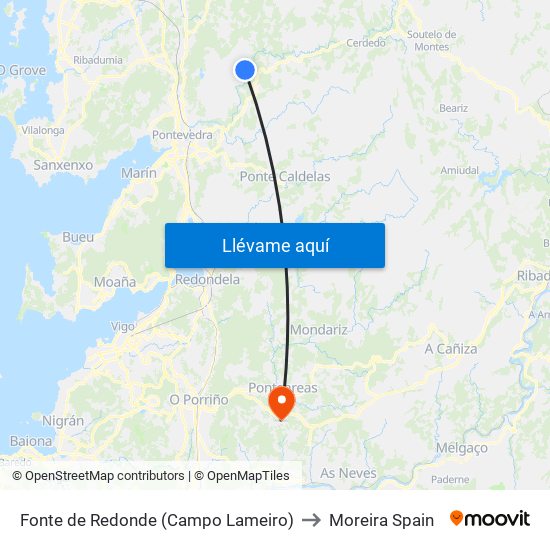 Fonte de Redonde (Campo Lameiro) to Moreira Spain map