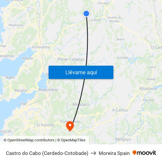 Castro do Cabo (Cerdedo-Cotobade) to Moreira Spain map