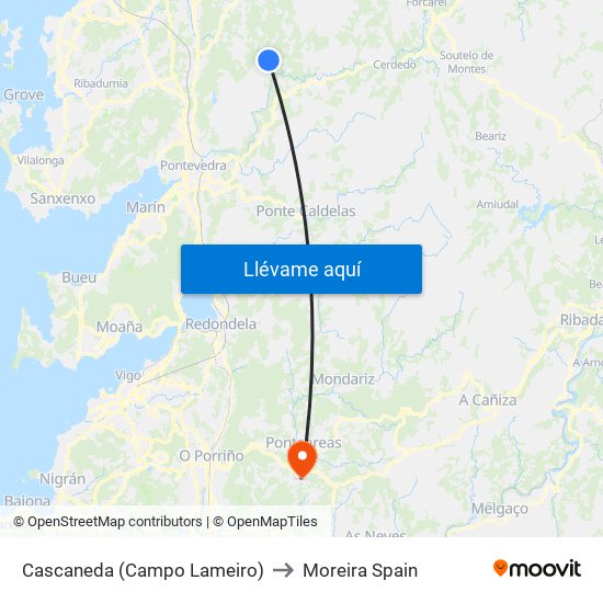Cascaneda (Campo Lameiro) to Moreira Spain map