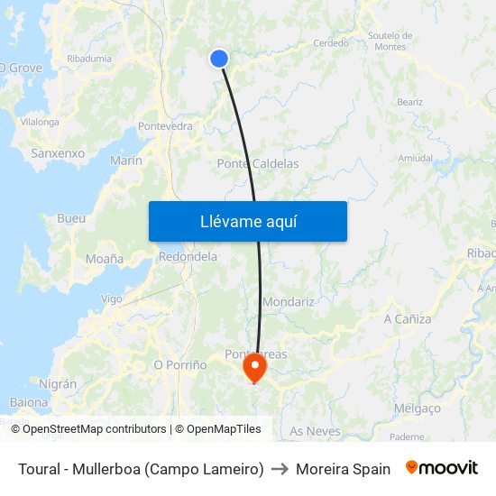 Toural - Mullerboa (Campo Lameiro) to Moreira Spain map