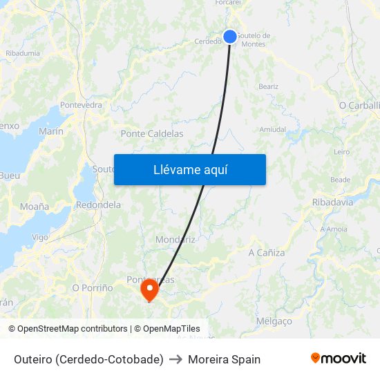 Outeiro (Cerdedo-Cotobade) to Moreira Spain map