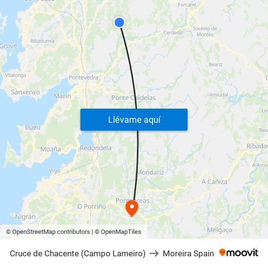 Cruce de Chacente (Campo Lameiro) to Moreira Spain map