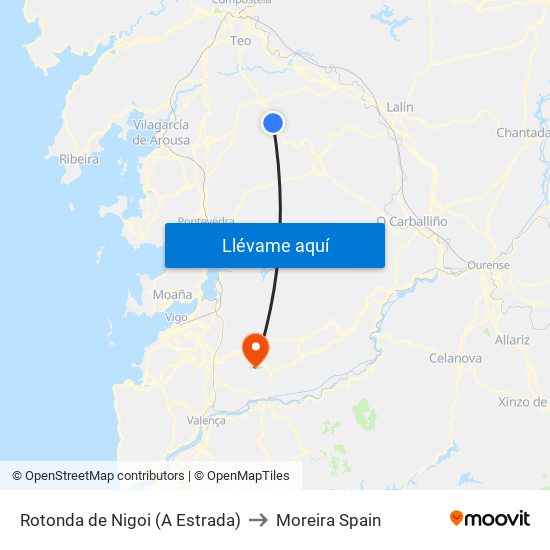 Rotonda de Nigoi (A Estrada) to Moreira Spain map