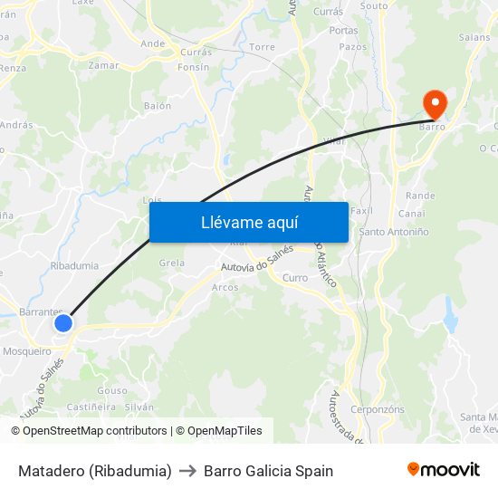 Matadero (Ribadumia) to Barro Galicia Spain map