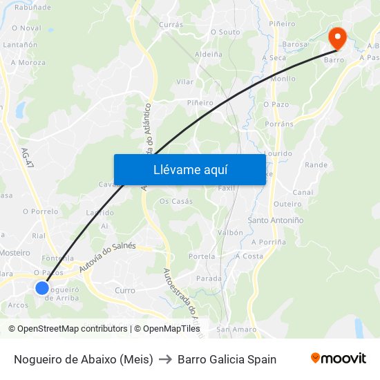 Nogueiro de Abaixo (Meis) to Barro Galicia Spain map