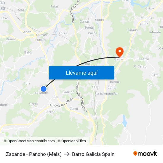 Zacande - Pancho (Meis) to Barro Galicia Spain map